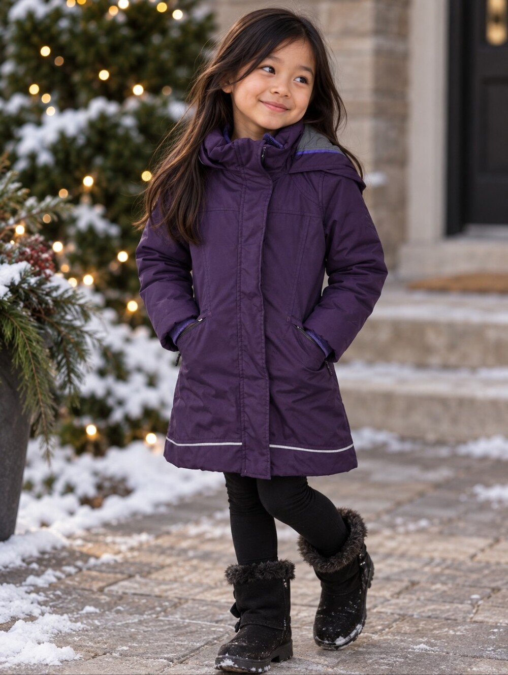 Iviva By Lululemon Girls 6 Purple Hooded Rain Jacket Reflective Long Coat Parka